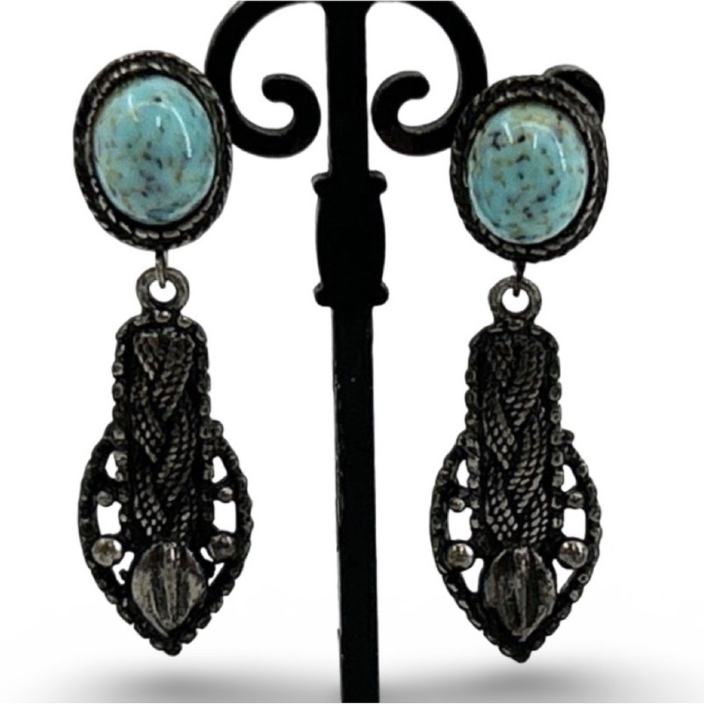 Albert Weiss Turquoise and Black Earrings - Picture 9 of 9
